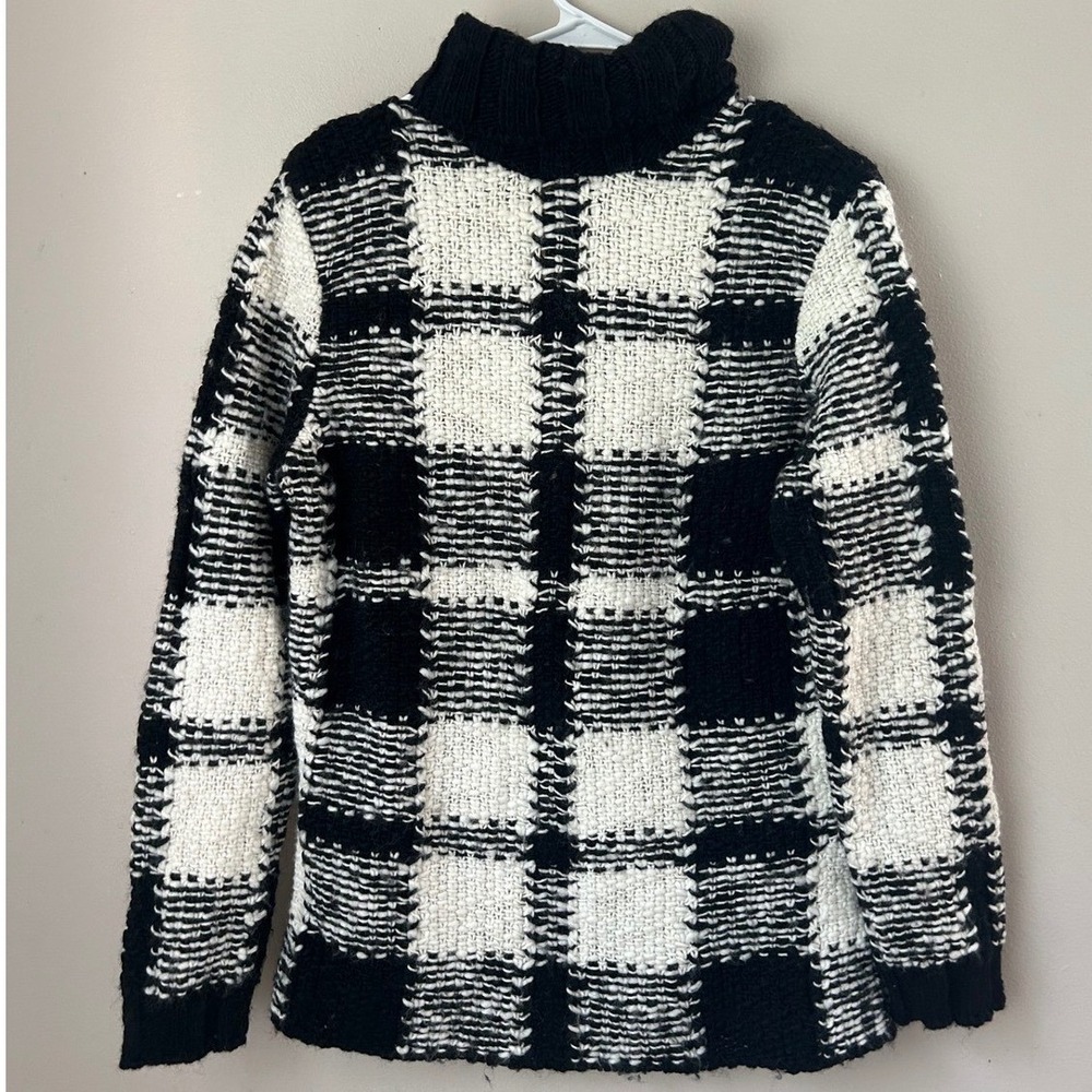 Talbots Petites Women's Black Ivory Plaid Turtleneck Sweater Med Fall Preppy